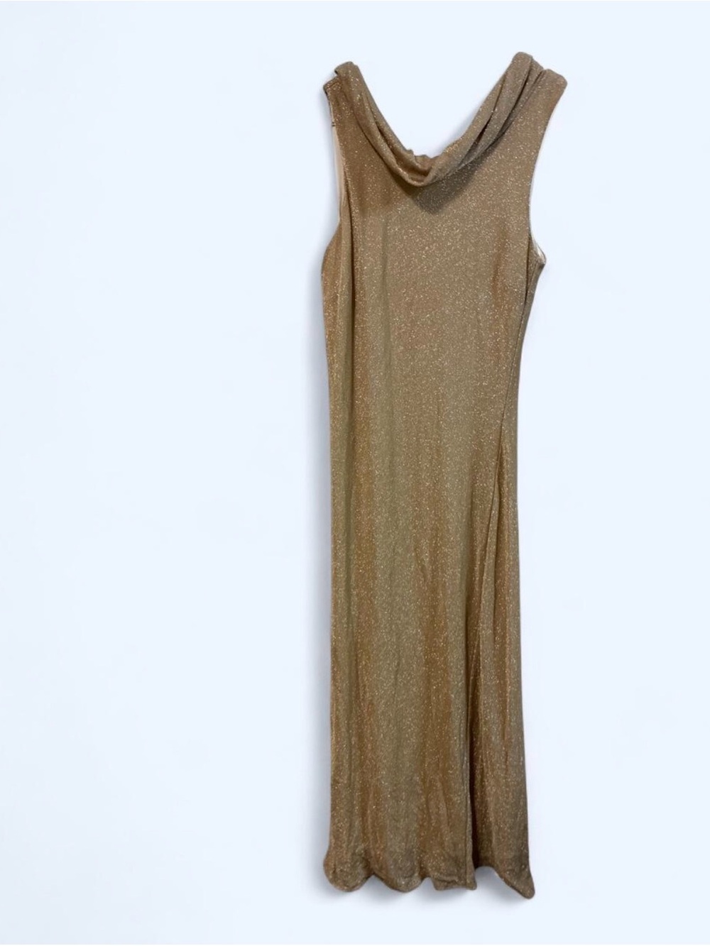 Sleeveless Gold Glitter Cowl Neck Women's Dress - size 12